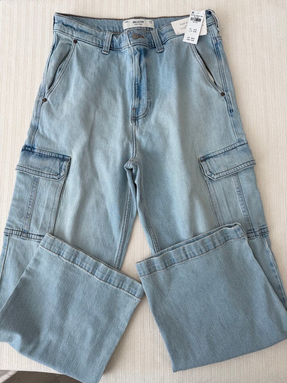 Hollister Super Baggy Cargo Wide Leg Jeans Light Wash 33x32 NWT